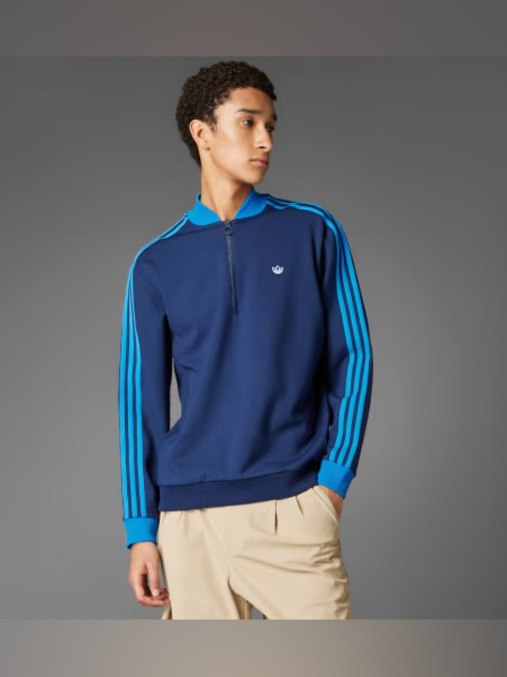 ADIDAS ORIGINALS 3-STRIPES 1/4 ZIP SWEATSHIRT NIGHT INDIGO SIZE M JP0938